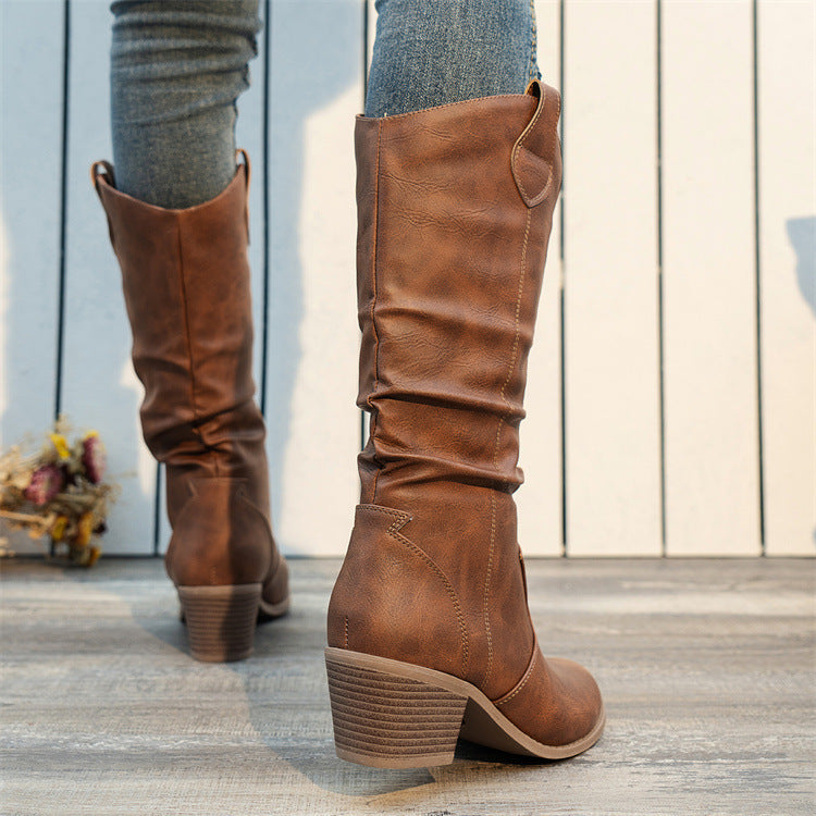 Fashion Personality Round Toe High Heel Women's Boots