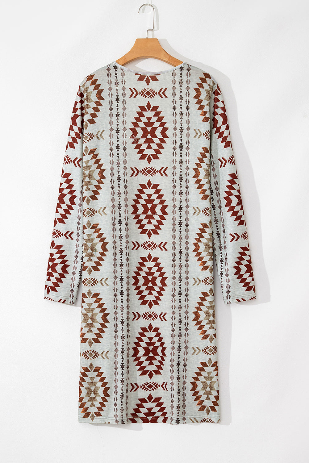 Brown Western Aztec Printed Open Front Long Cardigan