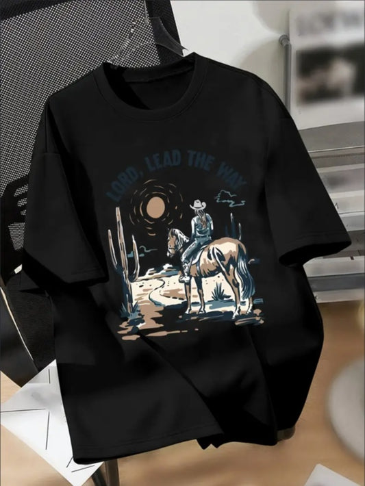 KUQIQIBOY Teen Boys' Casual Short Sleeve T-shirt, Horse Riding Graphic Print Crew Neck Tees, Cool Comfortable Lightweight Tops For Spring And Summer